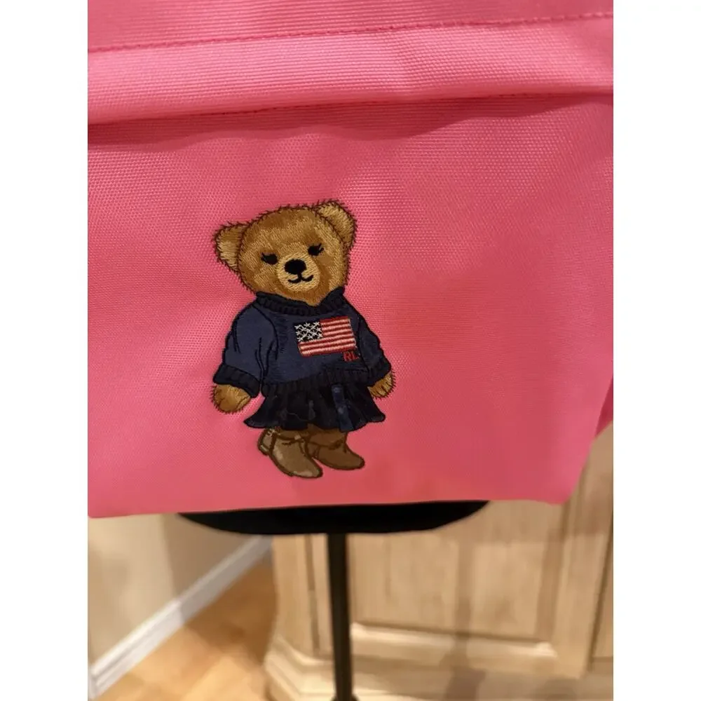 Polo Ralph Lauren Backpack Full Size Laptop Unisex Pink Bear School Bag Canvas